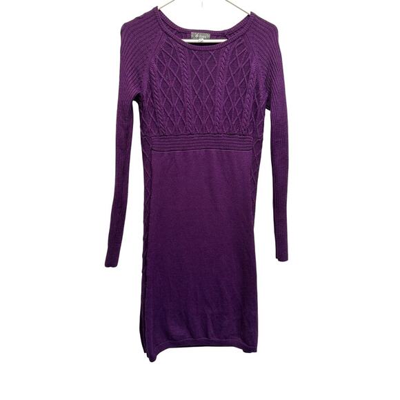Ibex Arranmore 100% Merino Wool Sweater Dress Cable Knit Eggplant Purple Small - Picture 1 of 11